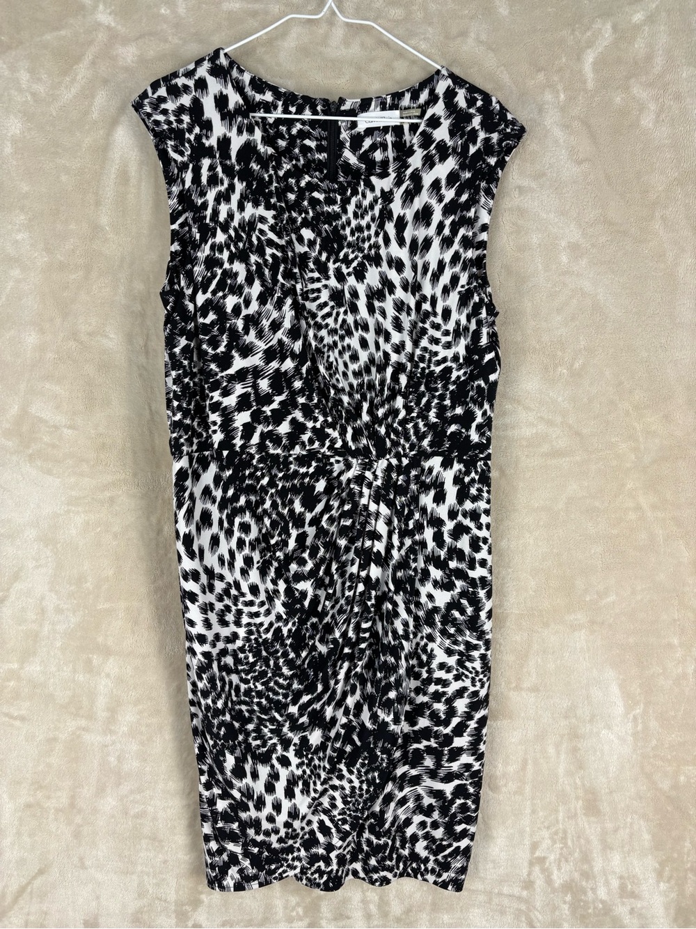 Calvin Klein Black & White Animal-Print Faux Wrap Dress